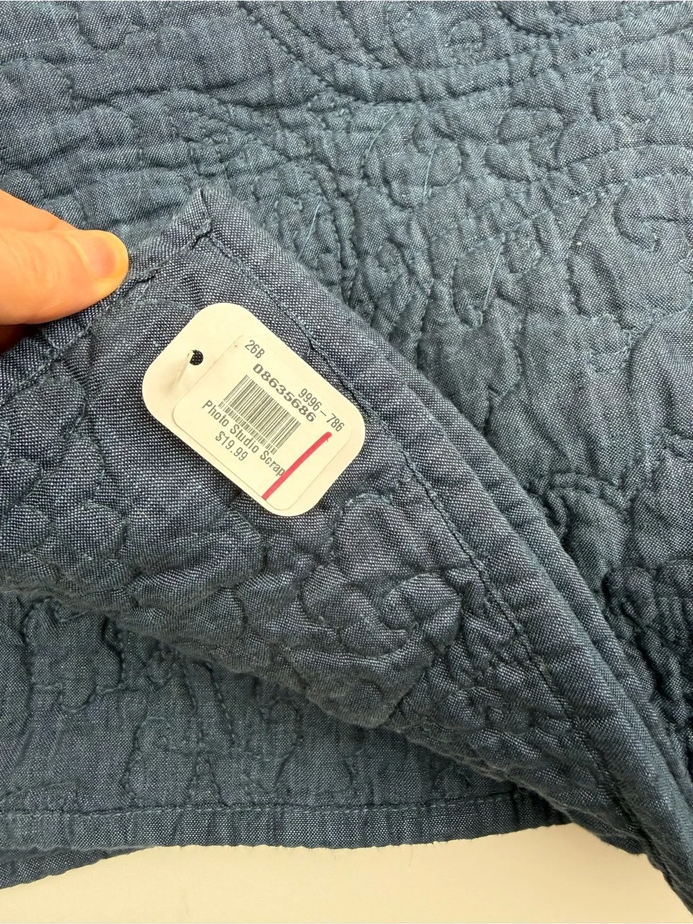 POTTERY BARN Belgian Flax Linen Floral Stitch Euro Quilted Sham in Denim